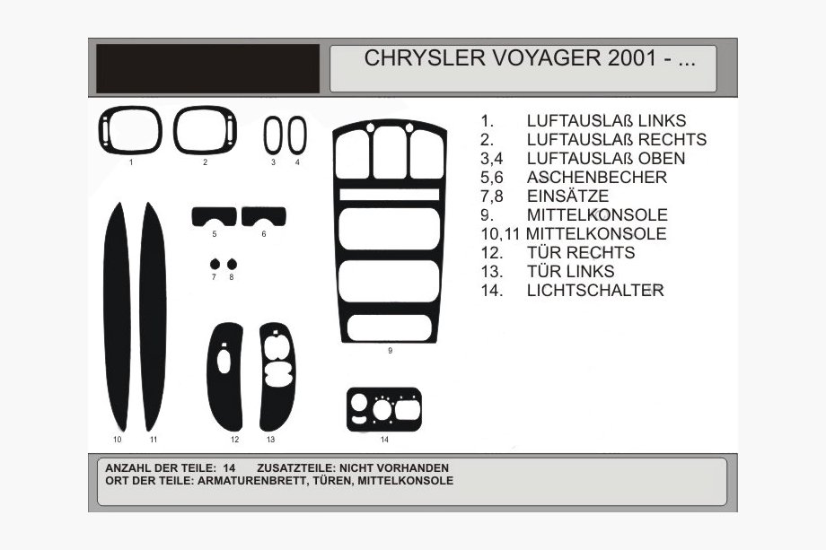 Chrysler Voyager 2001–2007 Dekorativní lišty na palubní desku v imitaci dřeva (2001↗) Ořech Image