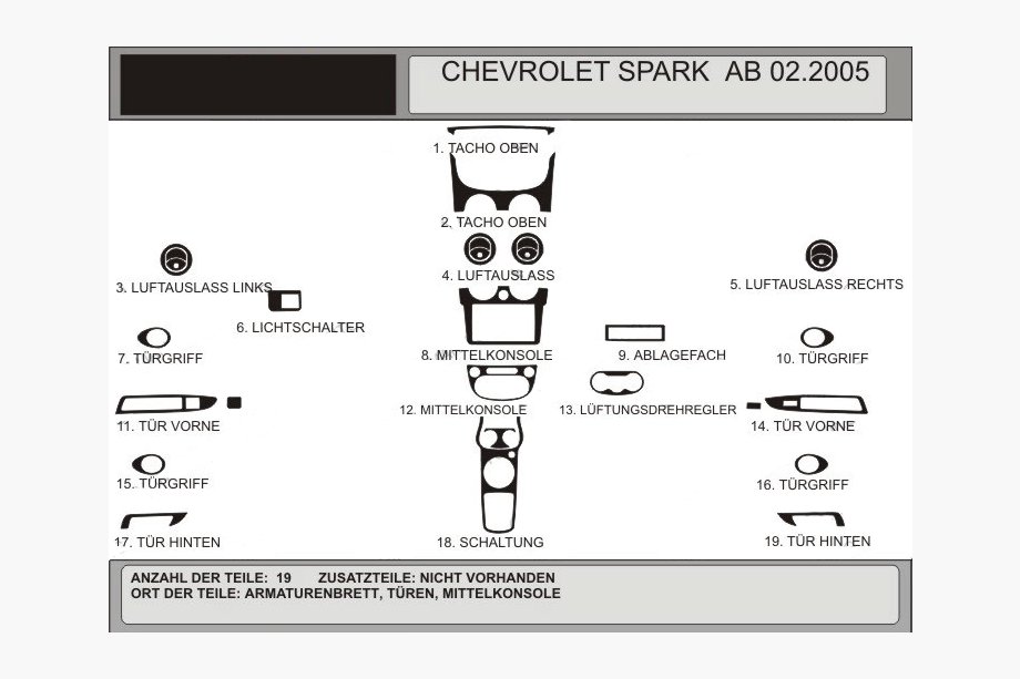 Chevrolet Spark 2004–2009 Kryty palubní desky (Hartman) Image