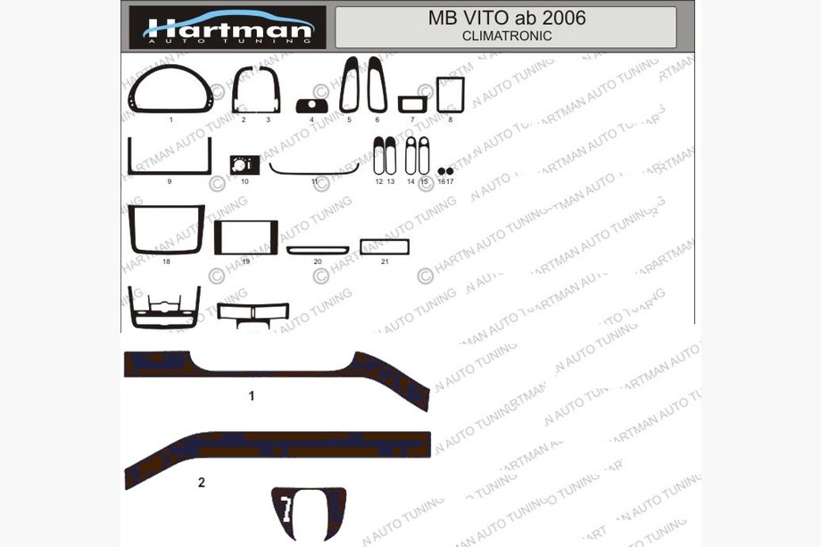 Mercedes Viano 2004–2014 Kryty palubní desky (verze s elektronickou klimatizací) Image