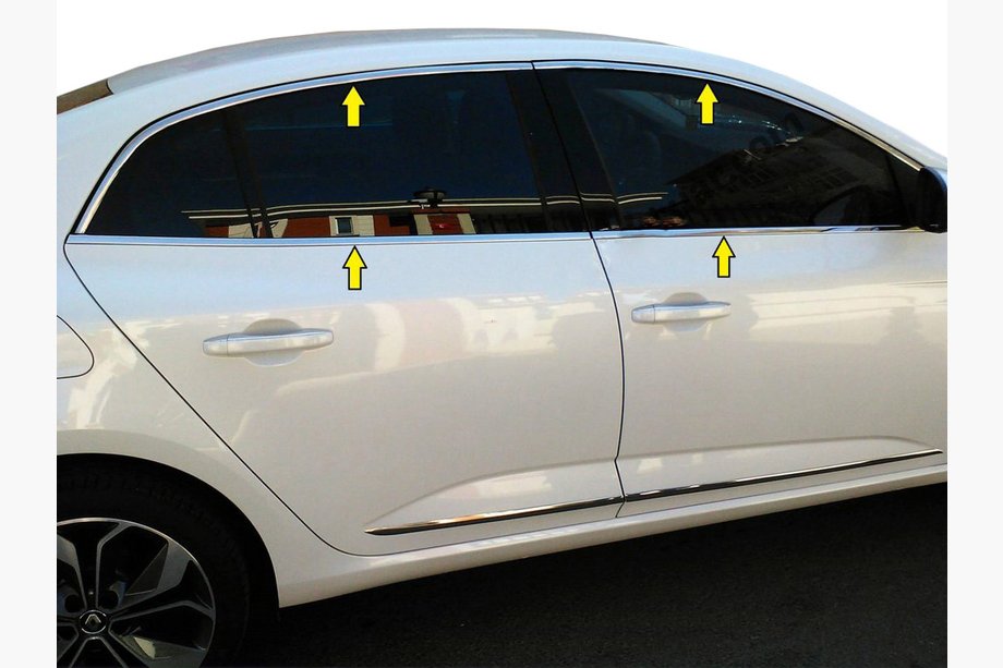 Renault Megane IV 2016–2025 Kompletní rámování oken (sedan, 12 ks, nerez) OmsaLine – italská nerezová ocel Fotografie 2
