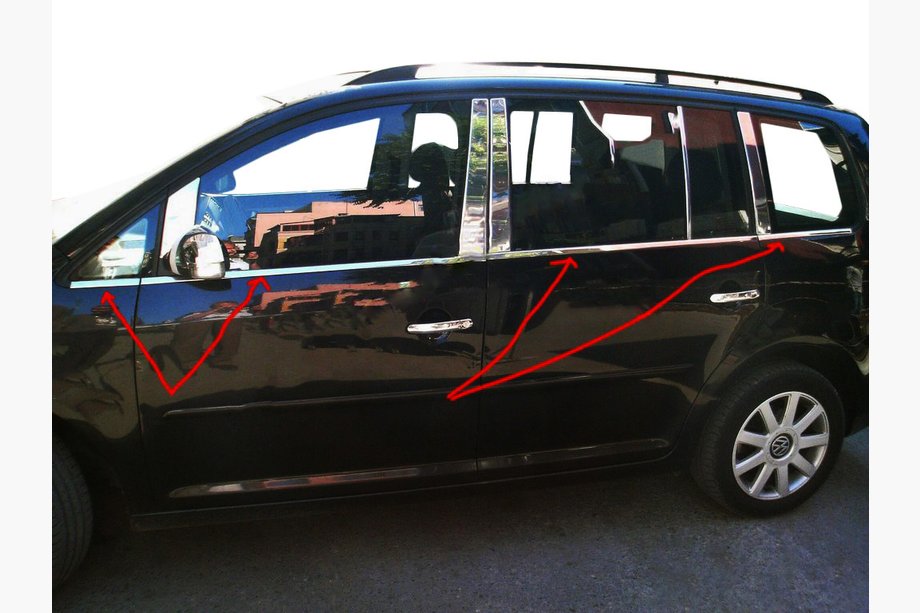 Volkswagen Touran 2010–2015 Vnější okenní lišty (8 ks, nerez) Image