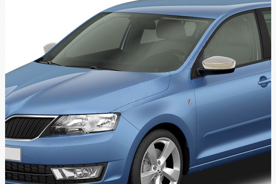 Skoda Rapid 2012–2019 Nerezové kryty zpětných zrcátek bez výřezu pro směrovku (2 ks) Fotografie 1