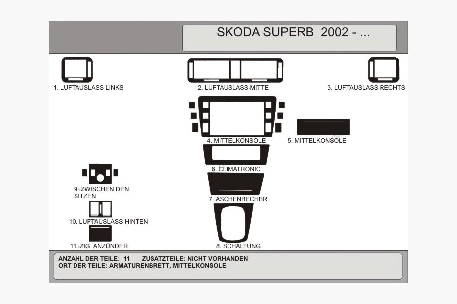 Skoda Superb 2001–2009 Dekor palubní desky Hartman (varianta č. 2) Image
