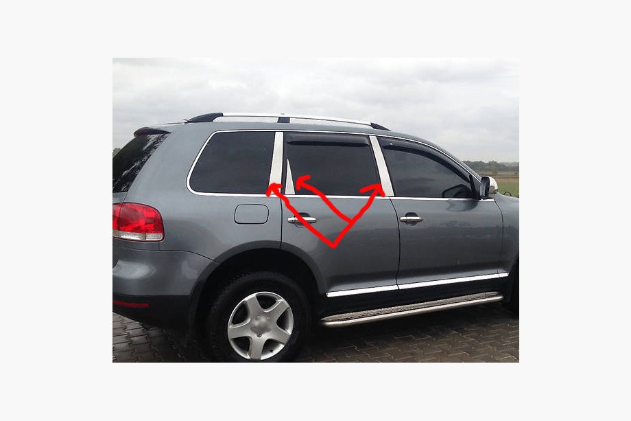 Volkswagen Touareg 2002–2010 Chromové kryty sloupků dveří (6 ks, nerez) Fotografie 7