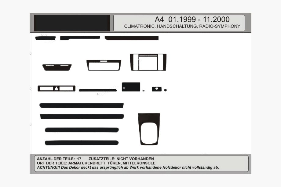 Audi A4 B5 1994–2001 Akce! Dekorativní lišty na palubní desku v imitaci dřeva (1999-2001) Image
