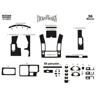 Dekorativní lišty do interiéru (36 dílů) Nissan Navara 2006–2015 fotografie 4