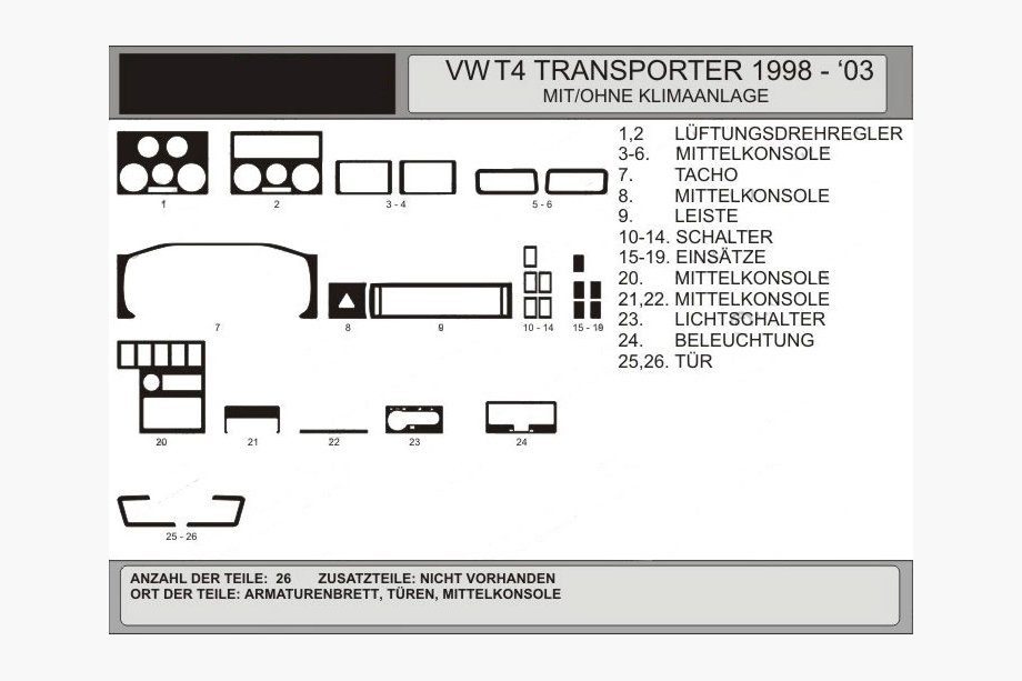 Volkswagen T4 Caravelle/Multivan 1990–2003 Akce!!! Dřevodekorové kryty palubní desky, Hartman Image