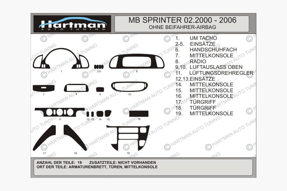 Mercedes Sprinter W901/902/903/904/905 1995–2006 (cdi, 2000-2006) Kryty palubní desky (Vip-Hartman) Karbon Plus Fotografie 2