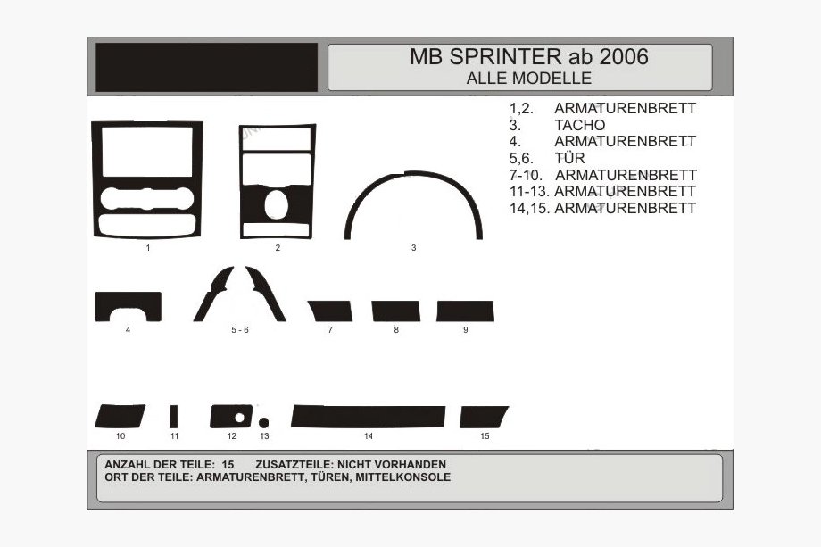 Mercedes Sprinter W906 2006–2018 Sada krytů na palubní desku (15 dílů, VIP-Hartman) Karbon Plus Image