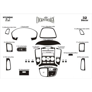 Kryty na palubní desku (velká sada) Hyundai H300, H1, Starex 2008–2020 fotografie 2