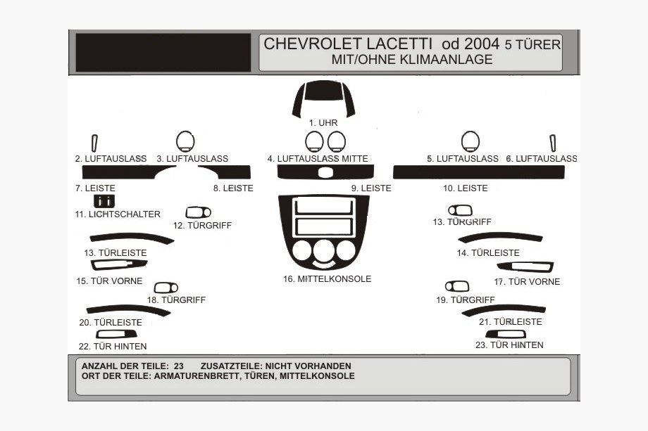 Chevrolet Lacetti 2003–2024 Kryty na palubní desku Hatchback (Hartman) Hliník Image