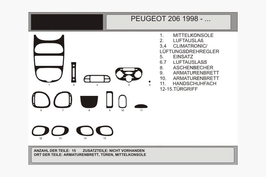 Peugeot 206 1998–2024 Dekor palubní desky (Hartman, 1998-2001) Hliník Image