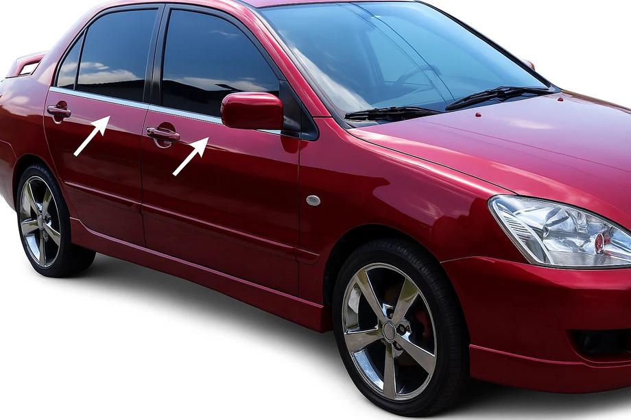 Mitsubishi Lancer 9 2004–2008 Vnější ozdobné lišty oken (4 ks, nerez) Carmos - turecká ocel Image