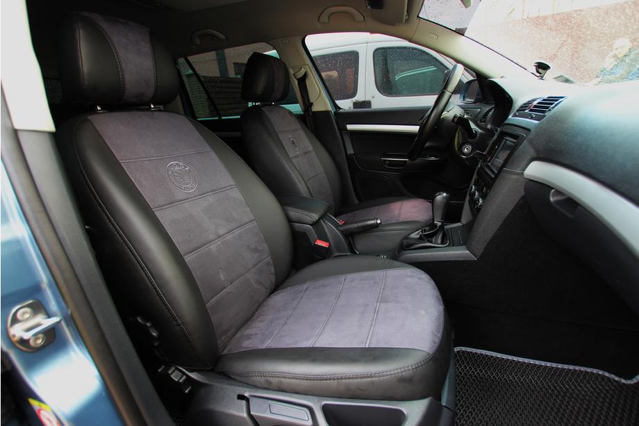 Skoda Octavia II A5 2006–2010 Autopotahy z ekokůže + látka + antara Antara A001 (kompletní sada) Fotografie 1
