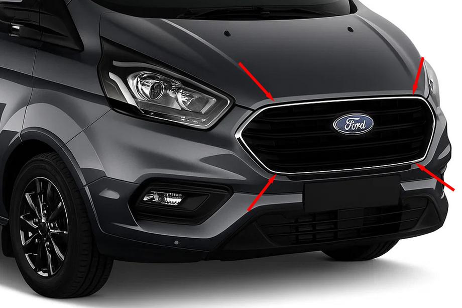 Ford Custom 2013–2022 Okrasná lišta na masku chladiče 2018+ (4 ks, nerez) Image