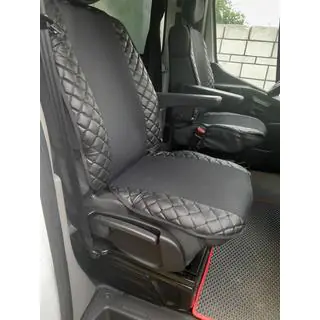 Potah na sedadlo ECO kůže a látka (1 ks, černá s černým prošitím + látka) fotografie 3