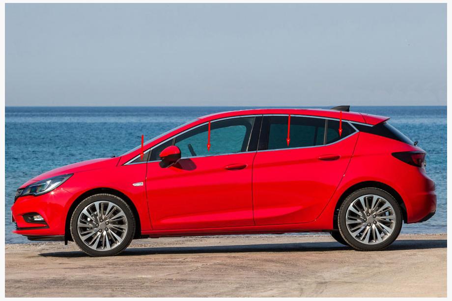 Opel Astra K 2016–2021 Chromové lišty oken (HB) (8 ks, nerez) Image