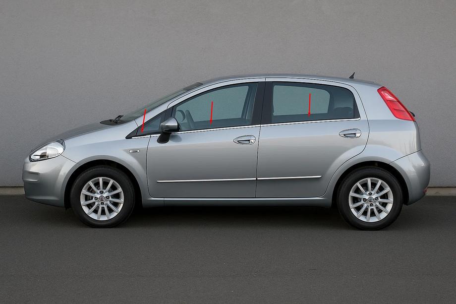 Fiat Punto Grande/EVO 2006–2018 Okenní lišty Carmos (6 ks, nerez) Image