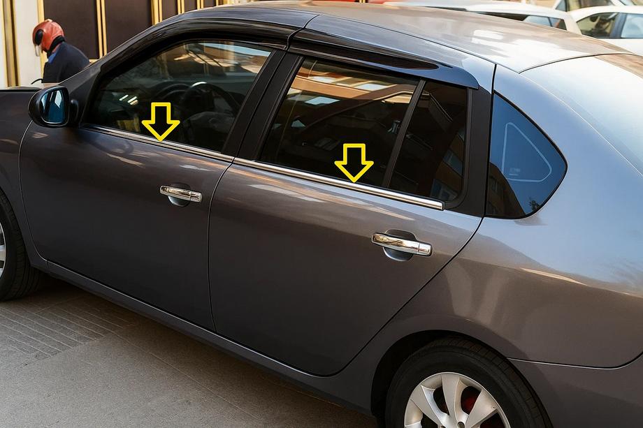 Renault Symbol 2008–2013 Vnější rámečky oken (4 ks, nerez) Fotografie 1