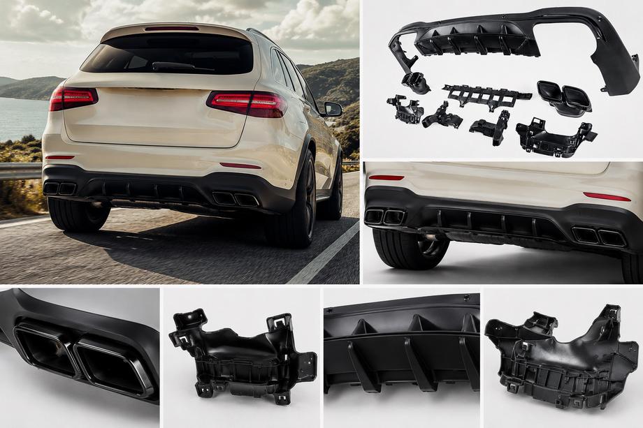 Mercedes GLC X253 2015–2022 Zadní difuzor s koncovkami výfuku Black (design AMG63) Fotografie 1