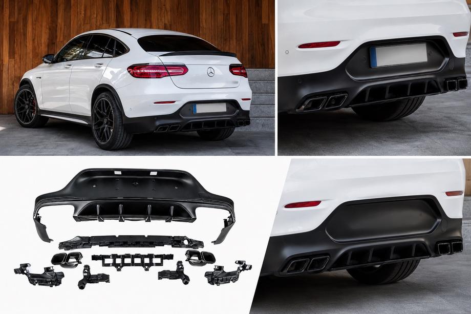 Mercedes GLC Coupé C253 2016–2023 Zadní difuzor s koncovkami výfuku, černý (design AMG63) Image