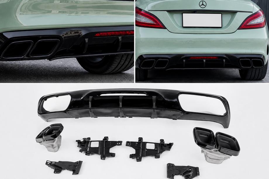 Mercedes CLS C218 2011–2018 Zadní difuzor s koncovkami výfuku Black (2015-2018, design GT63) Fotografie 1