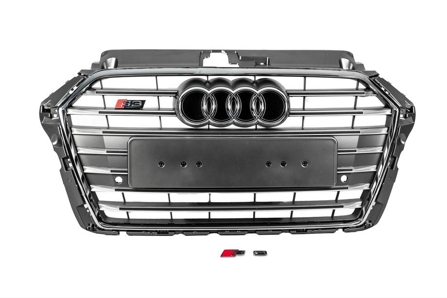 Audi A3 2012–2020 Přední maska chladiče S-style (2016-2020, šedá s chromem) Fotografie 1