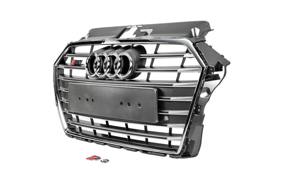 Audi A3 2012–2020 Přední maska chladiče S-style (2016-2020, šedá s chromem) Fotografie 2