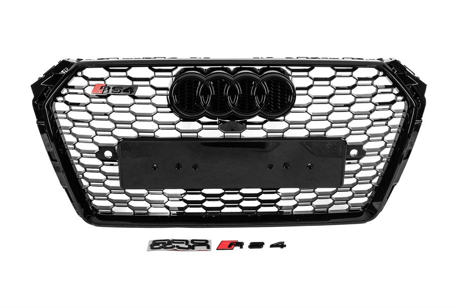 Audi A4 B9 2015–2024 Predni maska RS-style s napisem Quattro (2015-2019, cerna) Image