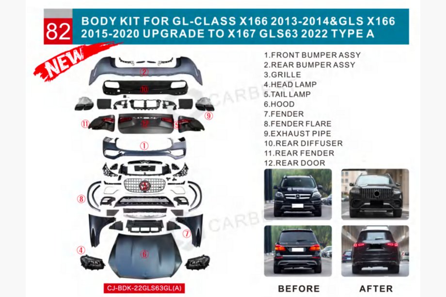 Mercedes GL/GLS třída X166 2012–2019 Restylingový body kit z X166 na GLS63 X167 (Type-A) Fotografie 1