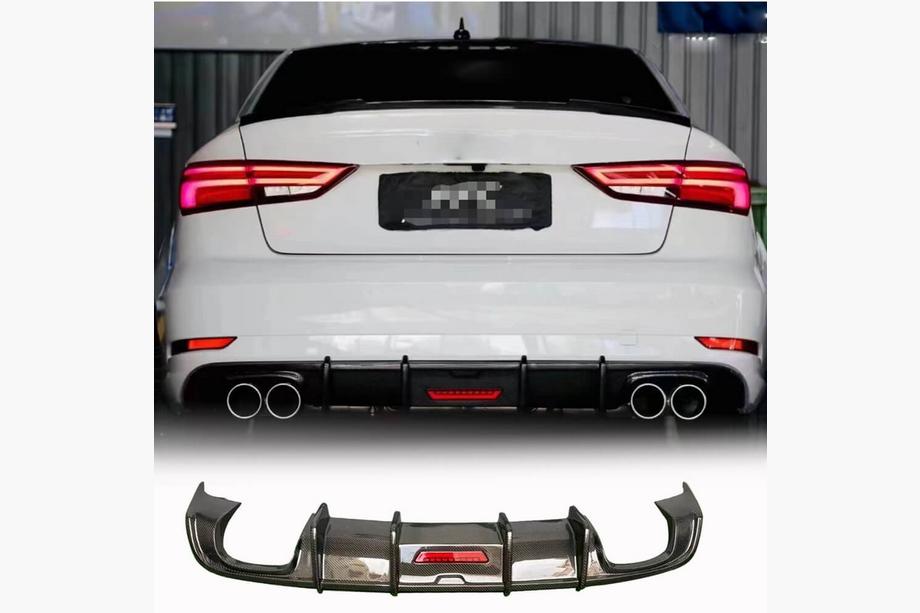 Audi A3 2012–2020 Difuzor zadního nárazníku s LED brzdovým světlem (pro Base Sedan 2017-2020, karbon) Image