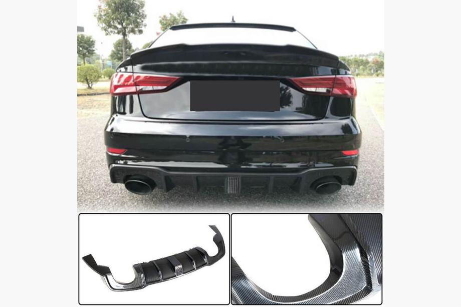 Audi A3 2012–2020 Zadní difuzor nárazníku (karbon) (s LED brzdovým světlem) V2 Image