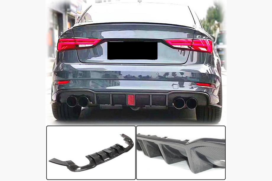 Audi A3 2012–2020 Difuzor zadního nárazníku V2 (pro S-Line Sedan 2017-2020, karbon) Fotografie 1