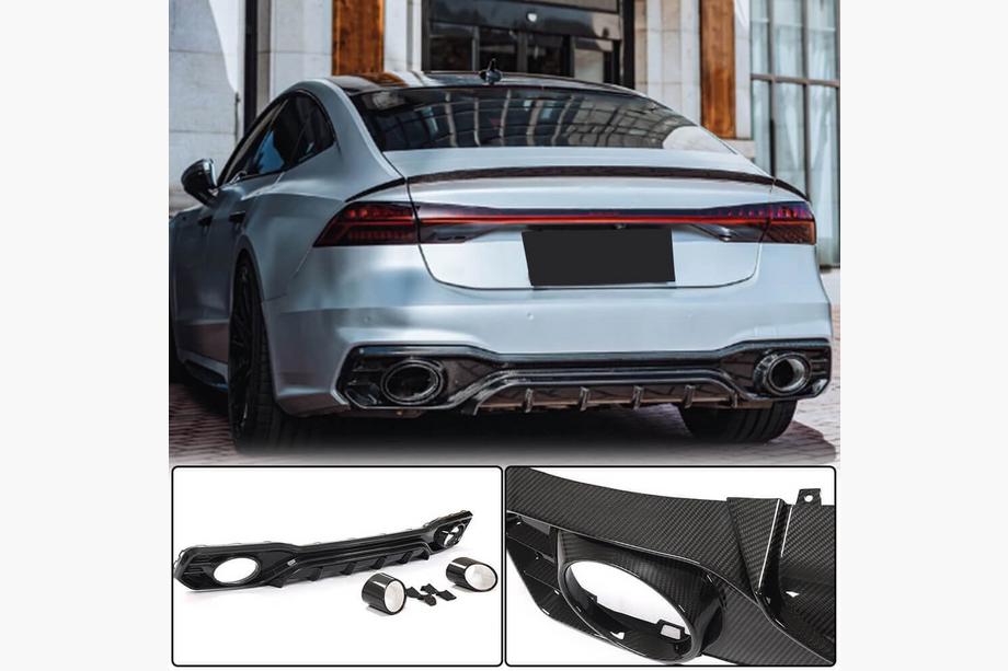 Audi A7 2018– Difuzor zadního nárazníku s koncovkami výfuku (pro S-Line 2018-2022, suchý karbon) Image