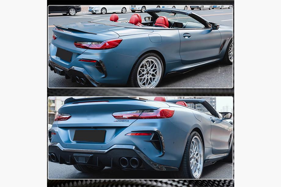 BMW řada 8 G14/G15/G16 2018– Aerodynamické nástavce na zadní nárazník V2 (pro M-Sport, karbon) Fotografie 4