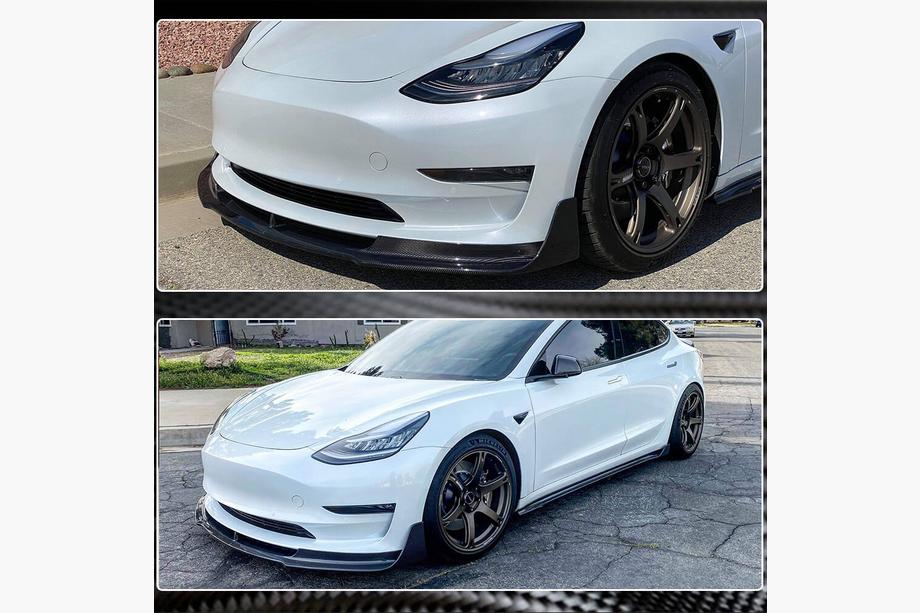 Tesla Model 3 2017– Přední lip spoiler na nárazník Lip V1 (2017-2023, karbon) Fotografie 4