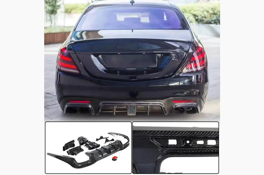 Mercedes S-Class W222 2013–2022 Difuzor zadního nárazníku s koncovkami (pro S63/S65 AMG 2018-2021, karbon) Fotografie 1