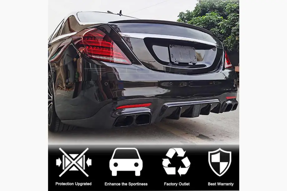 Mercedes S-Class W222 2013–2022 Difuzor zadního nárazníku s koncovkami (pro S63/S65 AMG 2018-2021, karbon) Fotografie 2