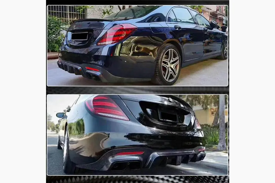 Mercedes S-Class W222 2013–2022 Difuzor zadního nárazníku s koncovkami (pro S63/S65 AMG 2018-2021, karbon) Fotografie 3