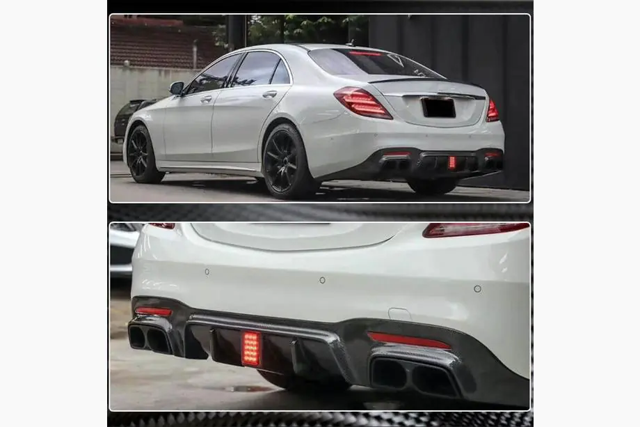 Mercedes S-Class W222 2013–2022 Difuzor zadního nárazníku s koncovkami (pro S63/S65 AMG 2018-2021, karbon) Fotografie 4