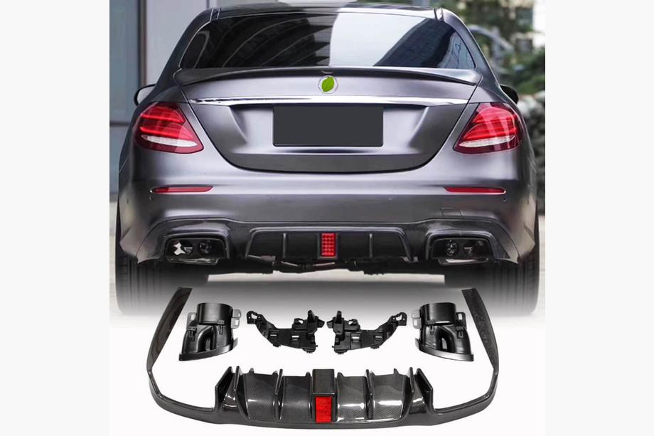 Mercedes E-class W213 2016–2023 Difuzor zadního nárazníku s koncovkami V2 (pro AMG/AMG-Line 2016-2019, karbon) Image