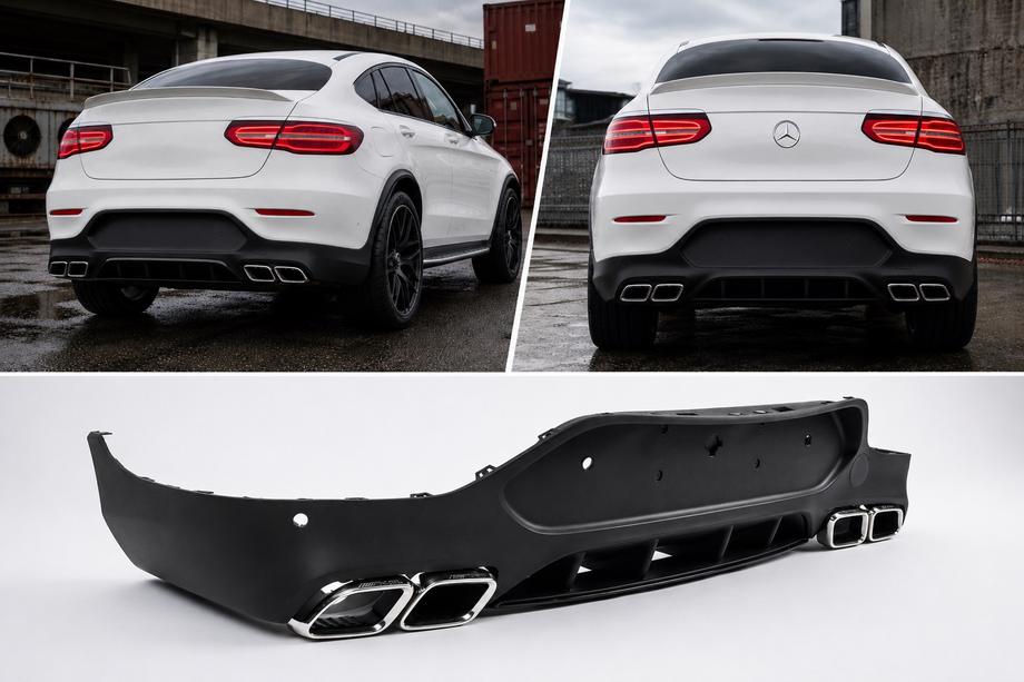 Mercedes GLC Coupé C253 2016–2023 Zadní difuzor s výfukovými koncovkami Silver (design AMG63) Image