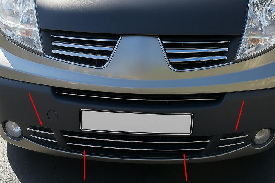 Nissan Primastar 2002–2014 Nerezové lišty na spodní mřížku (6 ks) Fotografie 1