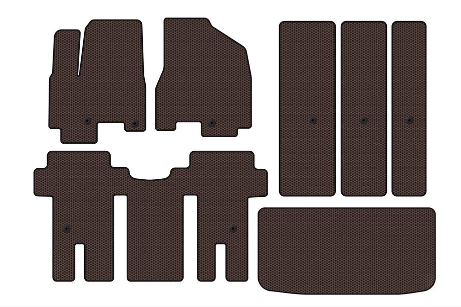 Kia Carnival 2014–2020 Gumové autokoberce Carsuit (kompletní sada do interiéru, hnědé) Fotografie 1