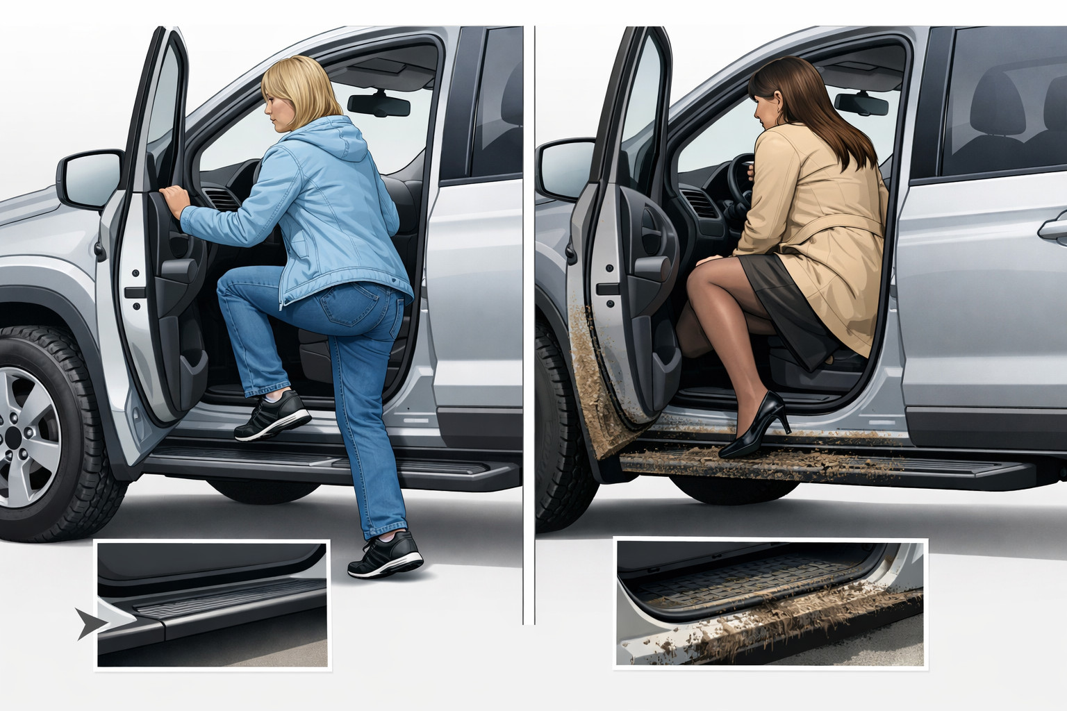 Vysoké SUV nebo dodávka: jak nastupovat pohodlně a neničit oblečení