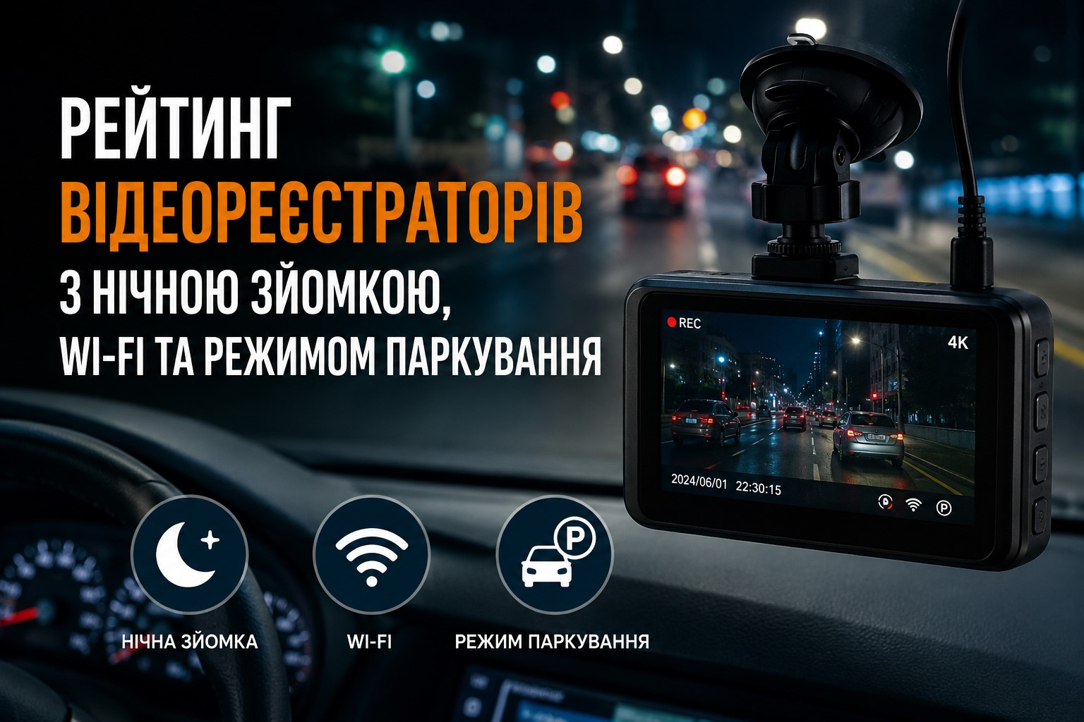 Žebříček autokamer s nočním záznamem, Wi‑Fi a parkovacím režimem