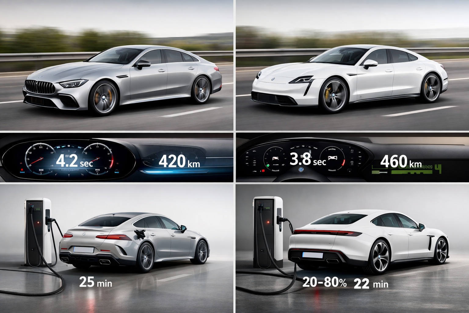 Mercedes-AMG GT 53 vs. Porsche Taycan 4S: dojezd, dynamika a nabíjení