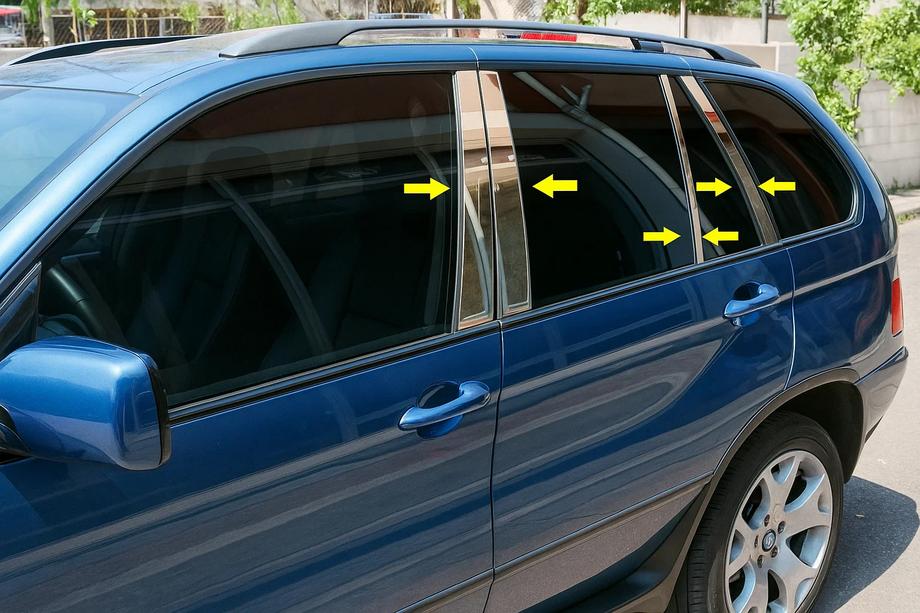 BMW X5 E53 1999–2006 Nerezové lišty sloupků dveří (8 ks) Fotografie 1