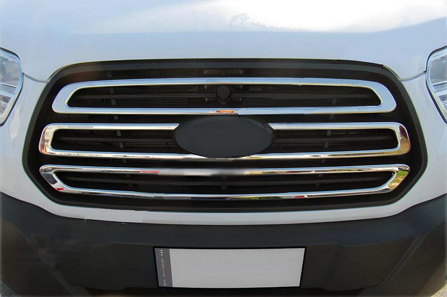 Ford Transit 2014– Nerezové lišty na masku chladiče (2014-2018, 3 ks) Carmos - turecká ocel Image