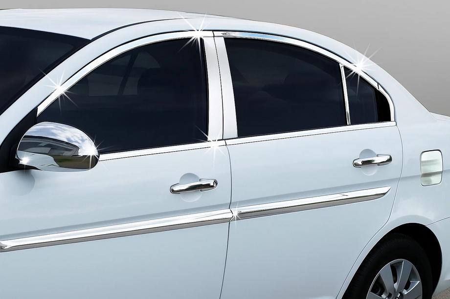 Hyundai Accent 2006–2010 Kompletní lišty kolem oken (14 ks, nerez) Image